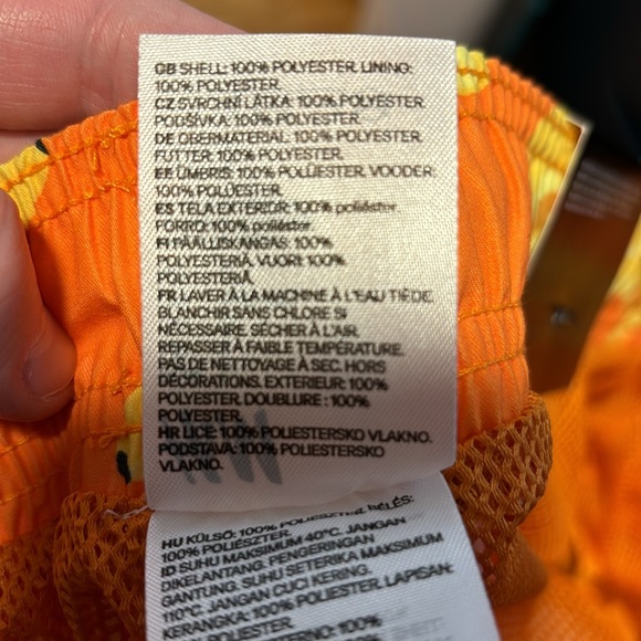 NWT H&M Large All Over Banana Print 3” Inseam Swim Trunks Shorts Orange Mesh - Picture 5 of 7